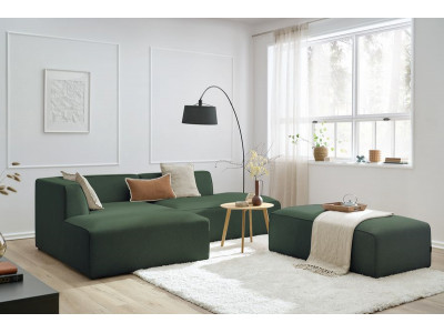 Canapé d'angle fixe modulable MEGEVE tissu chiné avec pouf