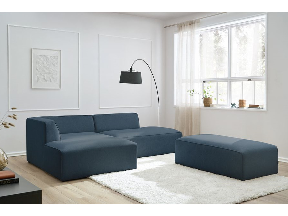 Canapé d'angle modulable MEGEVE chiné avec pouf bleu foncé — vue 5