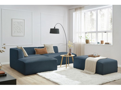 Canapé d'angle fixe modulable MEGEVE tissu chiné avec pouf