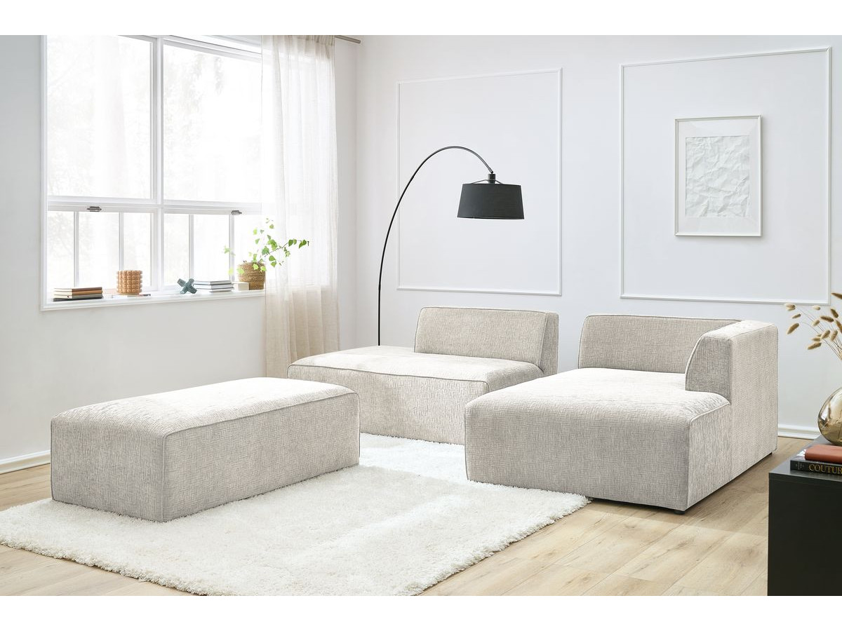 Canapé d'angle modulable MEGEVE texturé avec pouf beige — vue 5