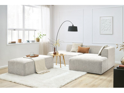 Canapé d'angle fixe modulable MEGEVE tissu texturé avec pouf