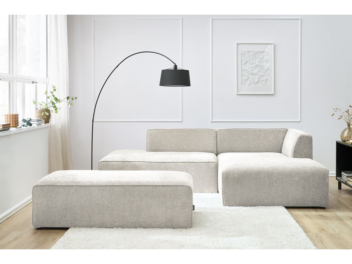Canapé d'angle fixe modulable MEGEVE tissu texturé avec pouf