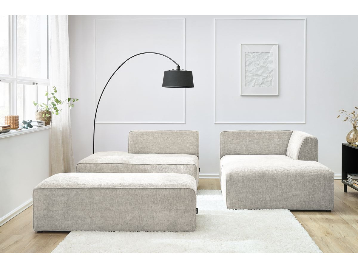 Canapé d'angle fixe modulable MEGEVE tissu texturé avec pouf