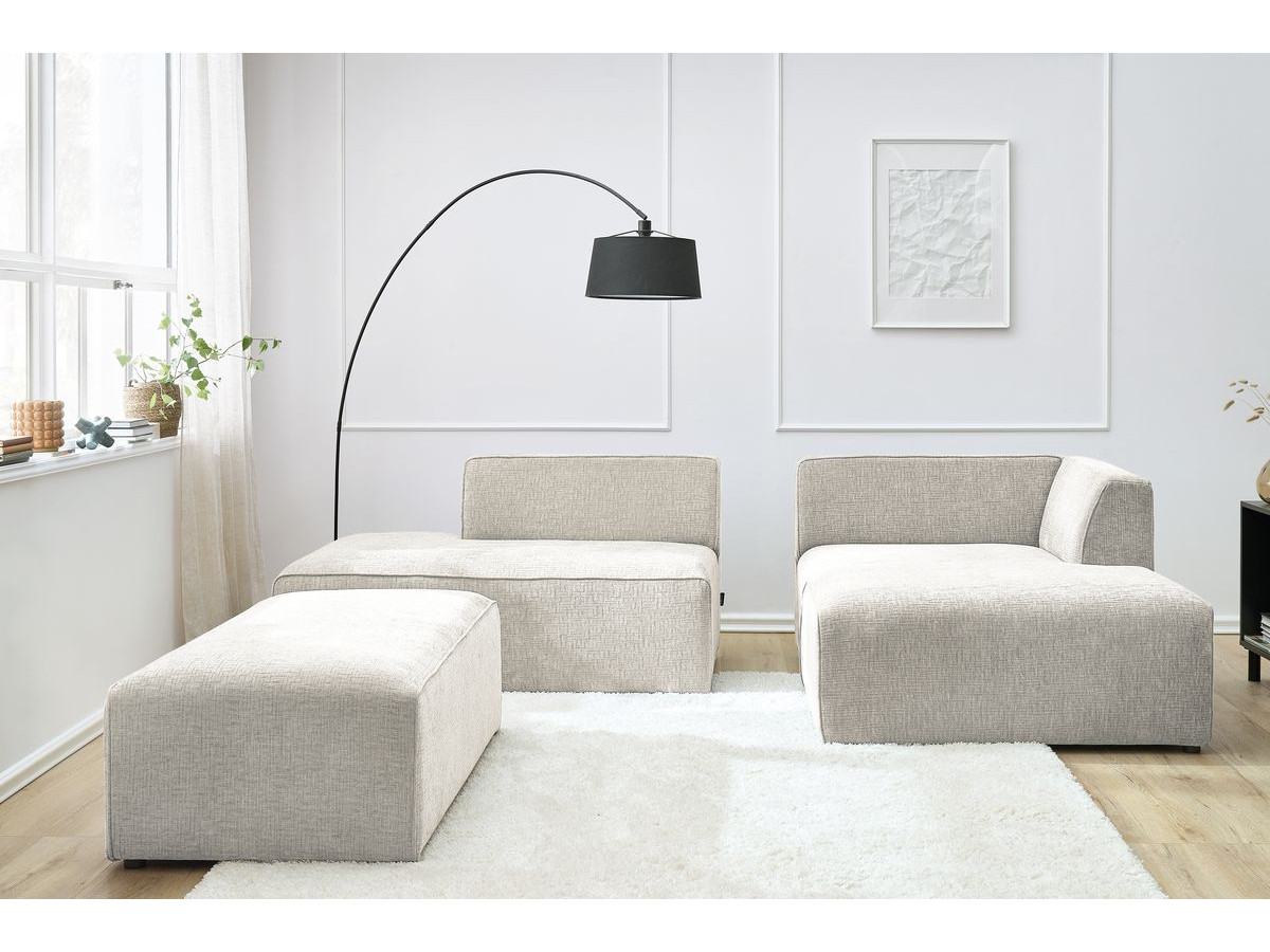 Canapé d'angle fixe modulable MEGEVE tissu texturé avec pouf