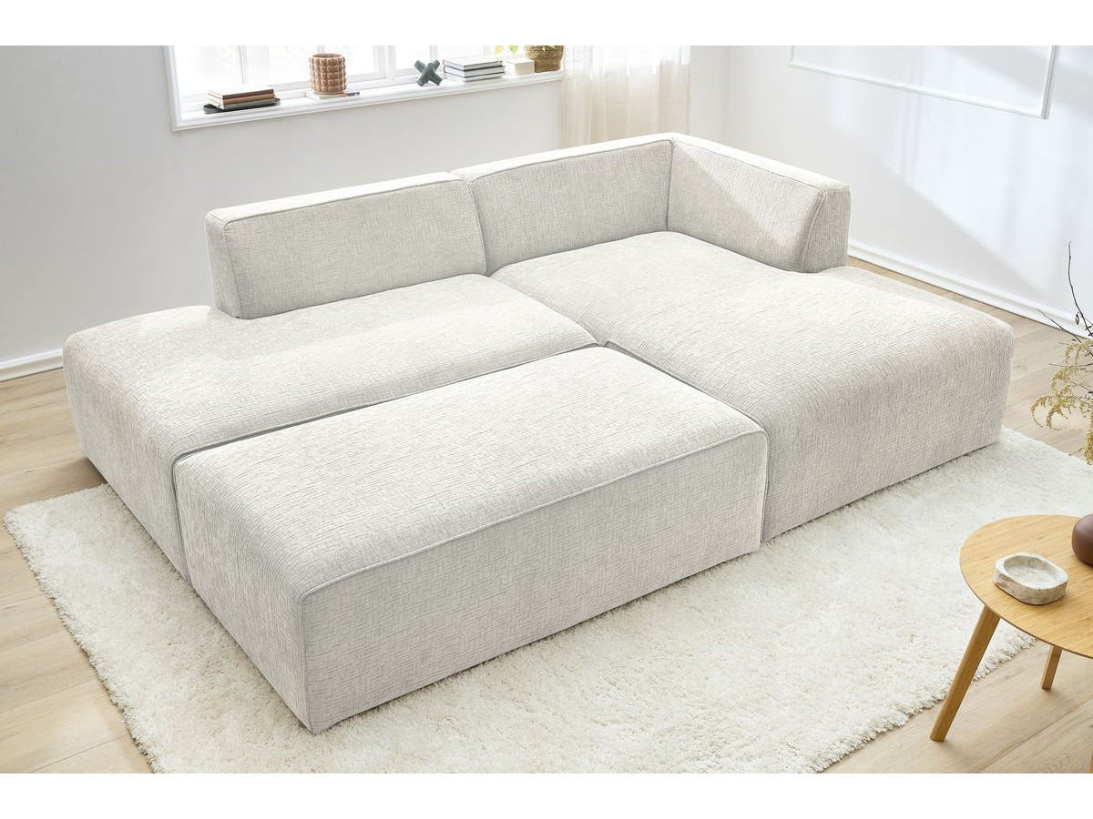 Canapé d'angle fixe modulable MEGEVE tissu texturé avec pouf