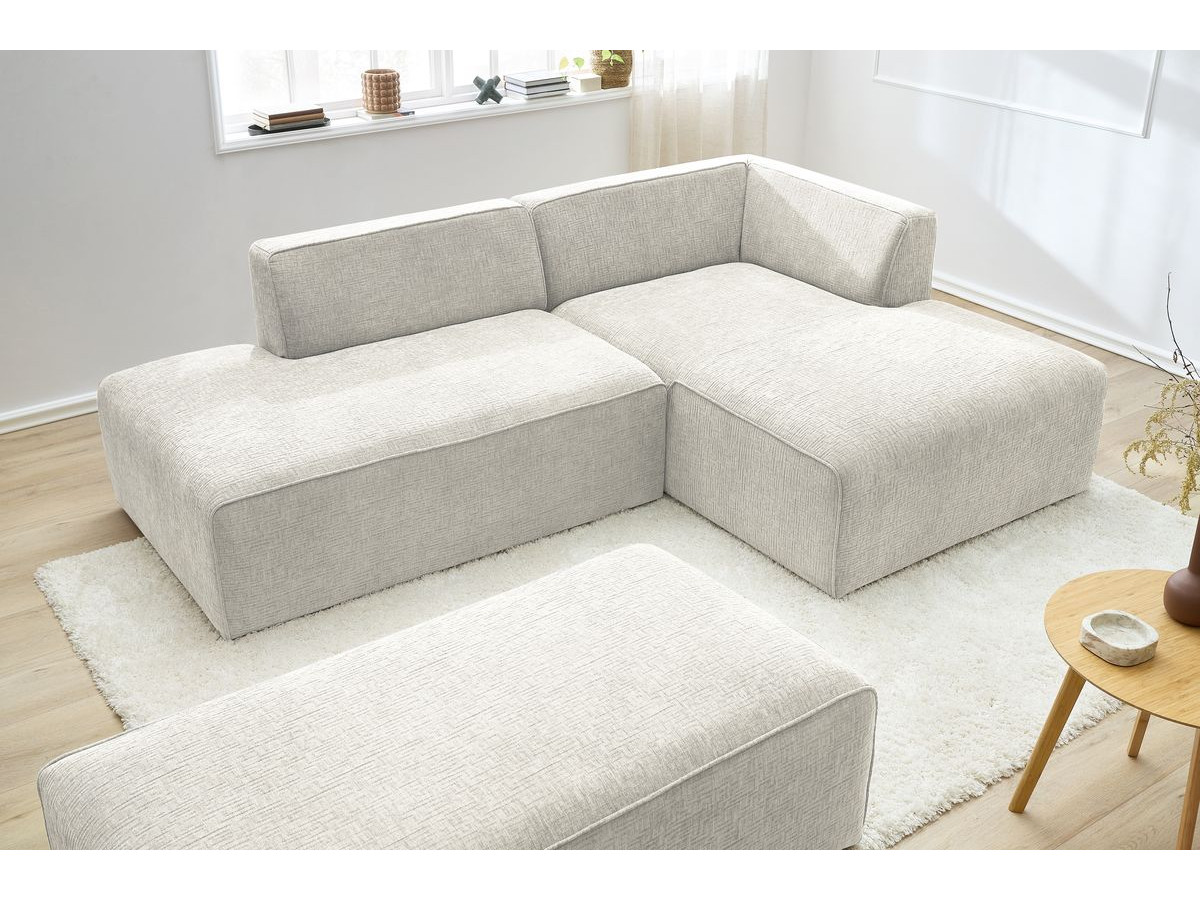 Canapé d'angle fixe modulable MEGEVE tissu texturé avec pouf