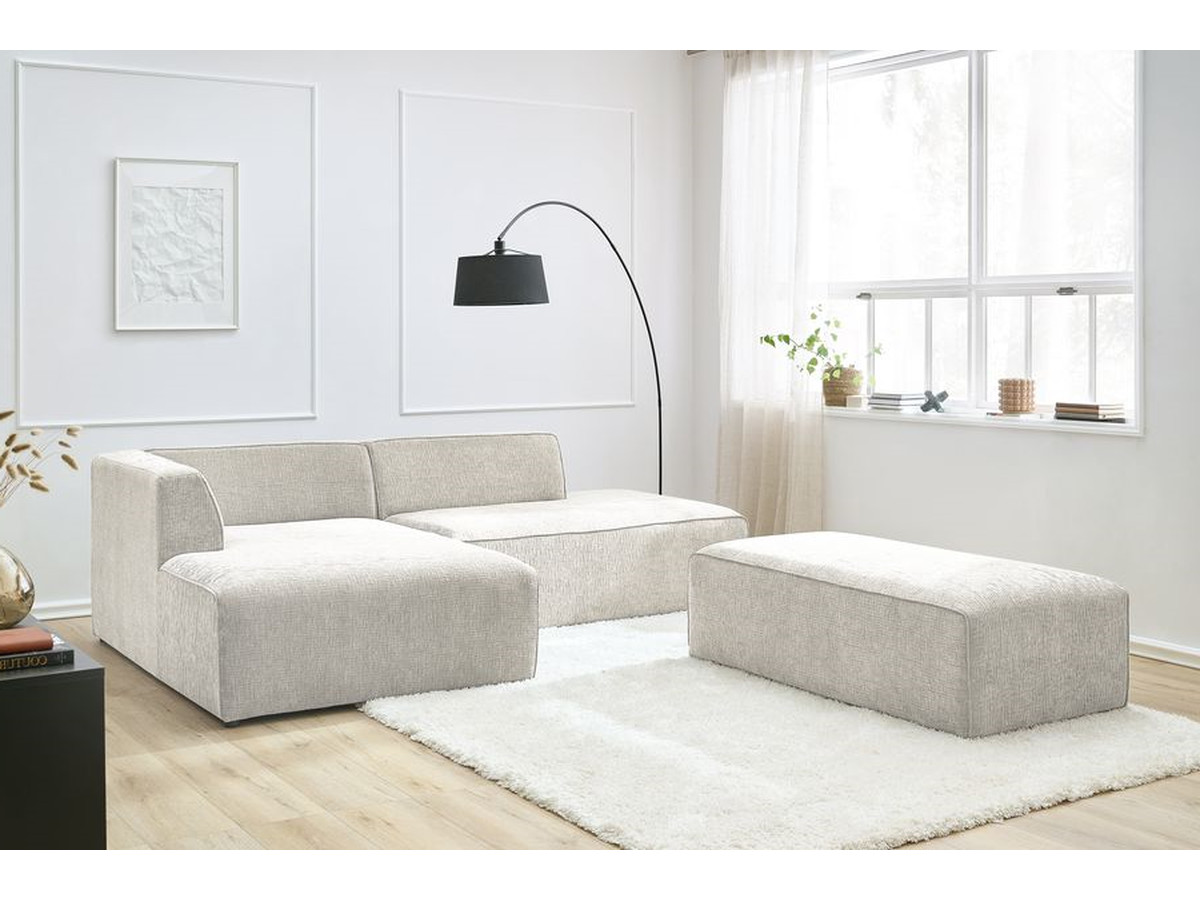 Canapé d'angle fixe modulable MEGEVE tissu texturé avec pouf