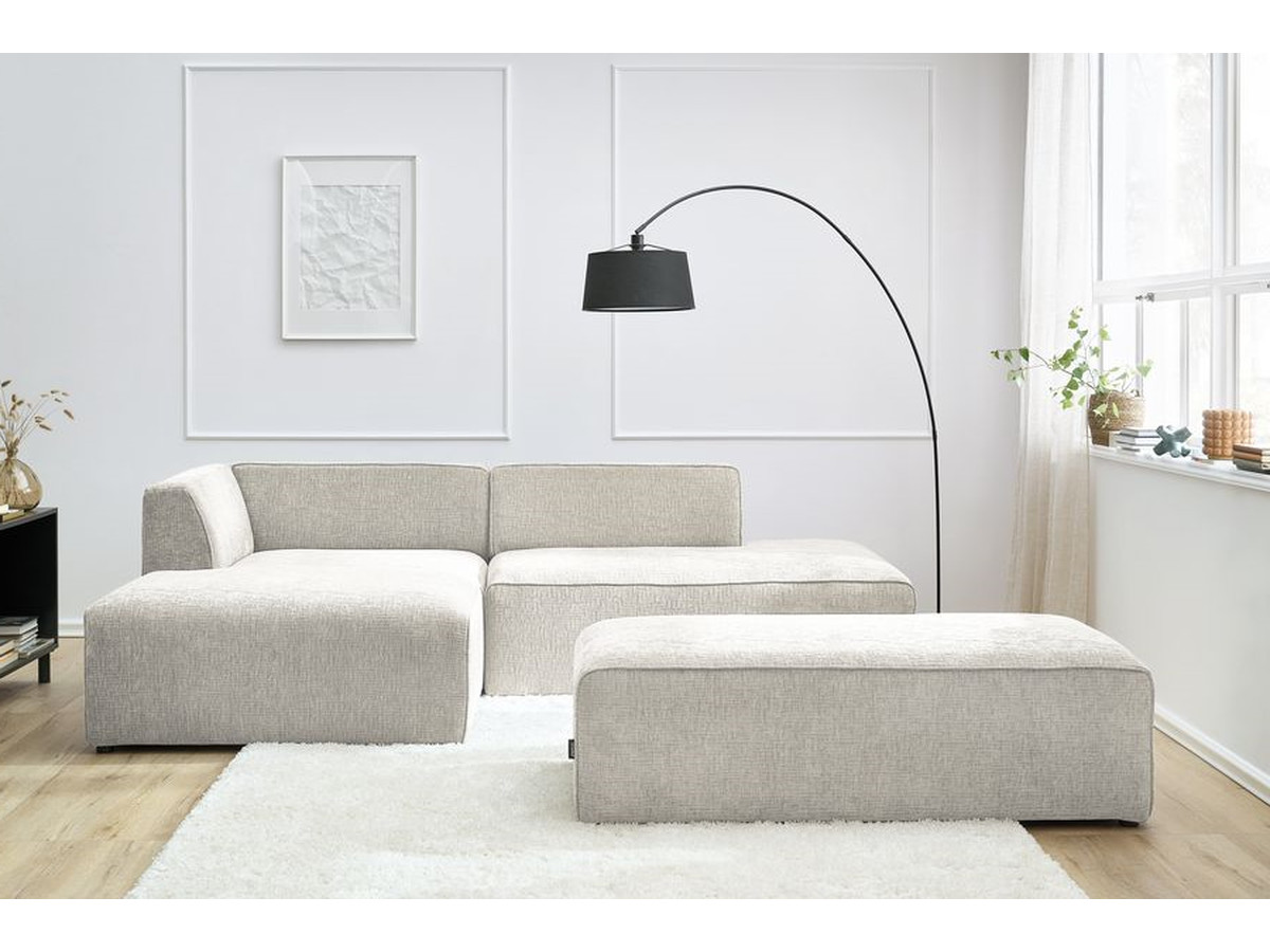 Canapé d'angle fixe modulable MEGEVE tissu texturé avec pouf