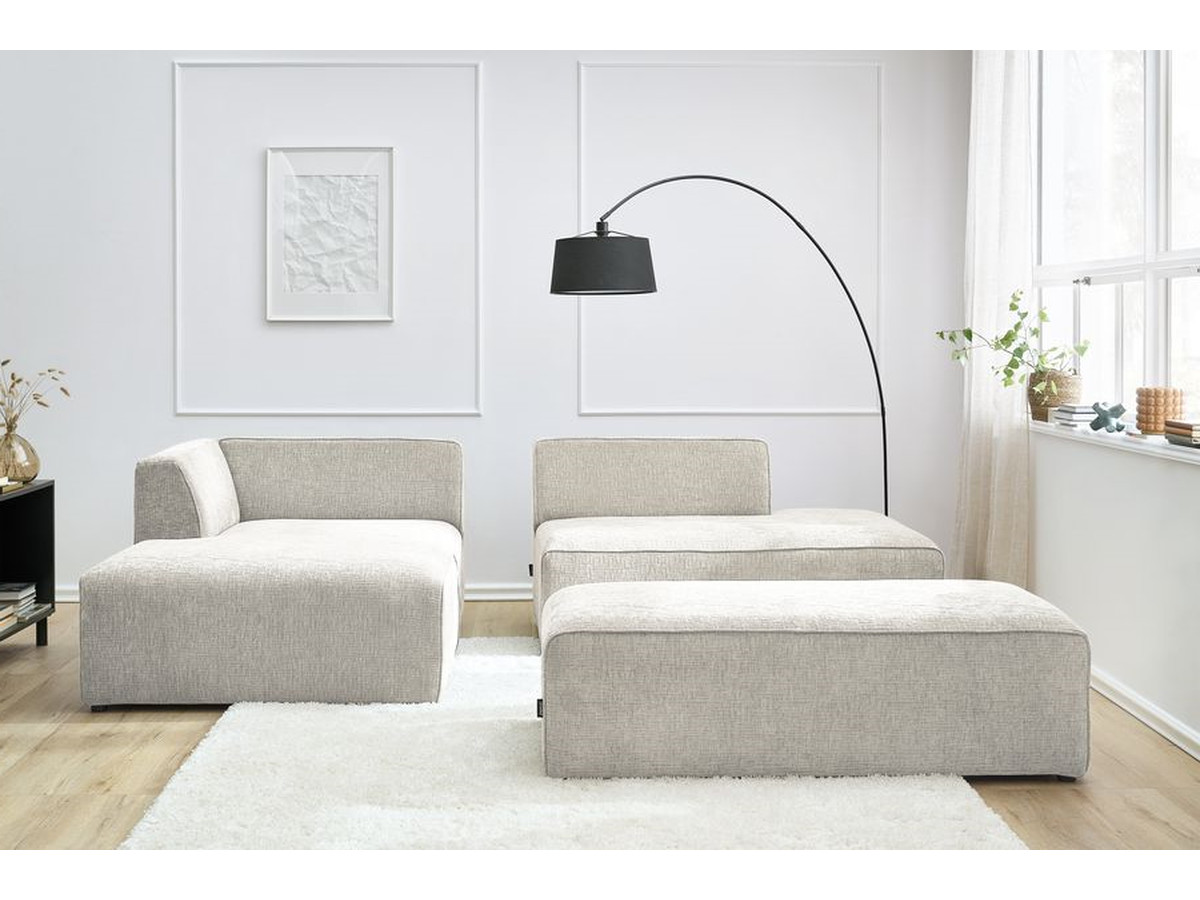Canapé d'angle fixe modulable MEGEVE tissu texturé avec pouf