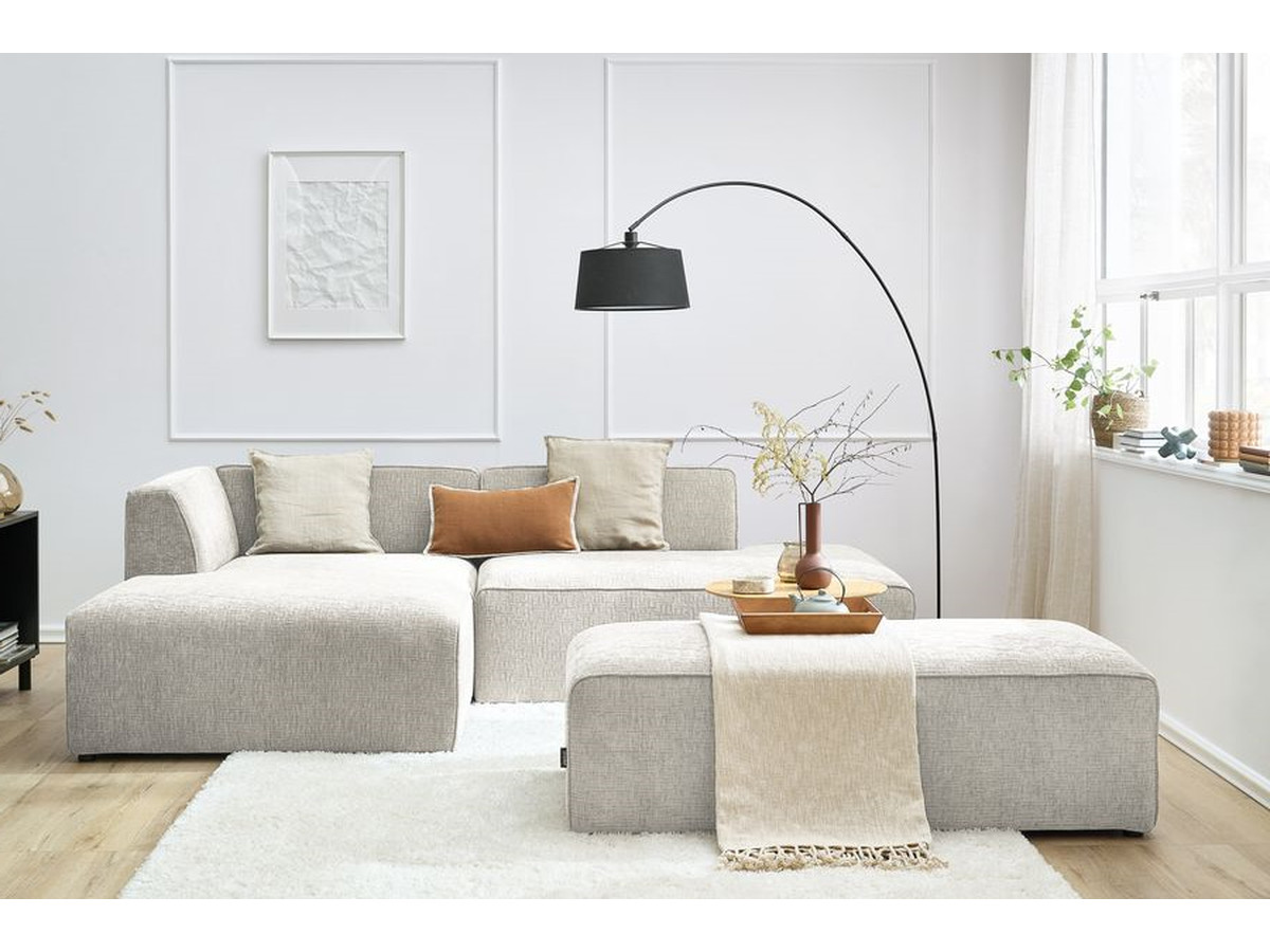 Canapé d'angle fixe modulable MEGEVE tissu texturé avec pouf