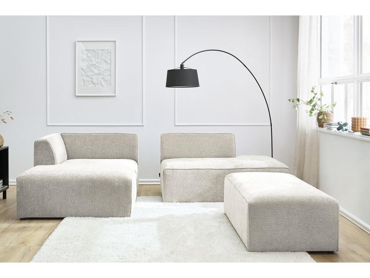 Canapé d'angle fixe modulable MEGEVE tissu texturé avec pouf