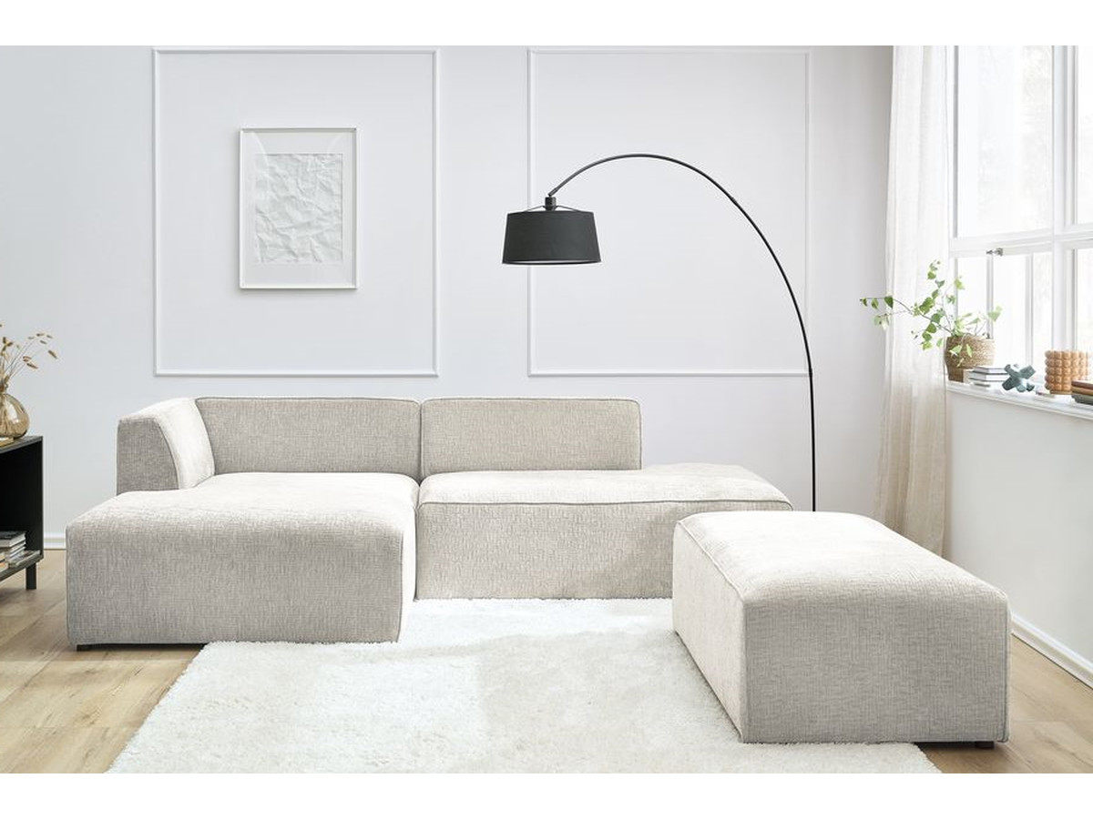Canapé d'angle fixe modulable MEGEVE tissu texturé avec pouf