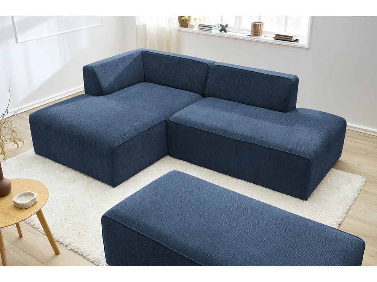 Canapé d'angle fixe modulable MEGEVE tissu texturé avec pouf