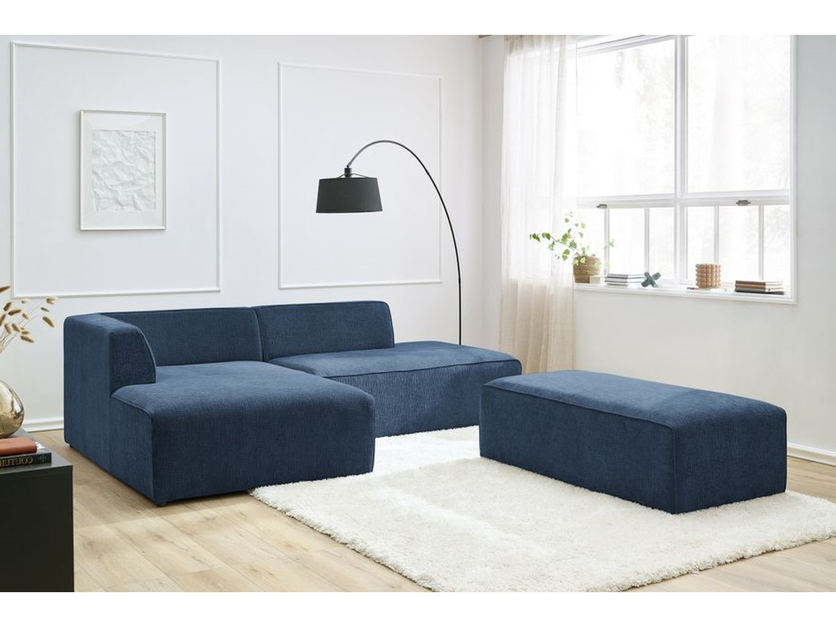 Canapé d'angle fixe modulable MEGEVE tissu texturé avec pouf