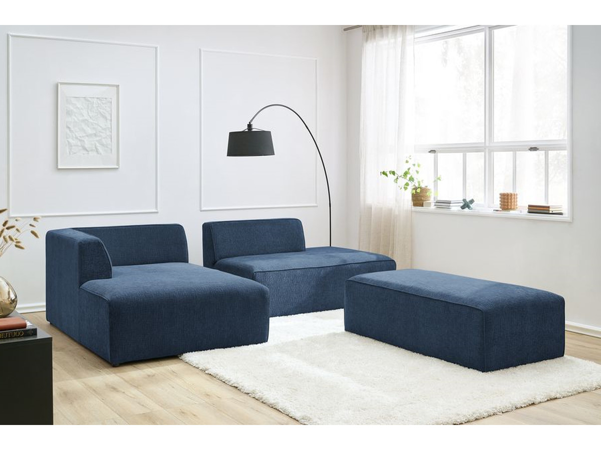 Canapé d'angle modulable MEGEVE texturé avec pouf bleu foncé — vue 5