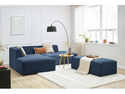 Canapé d'angle fixe modulable MEGEVE tissu texturé avec pouf