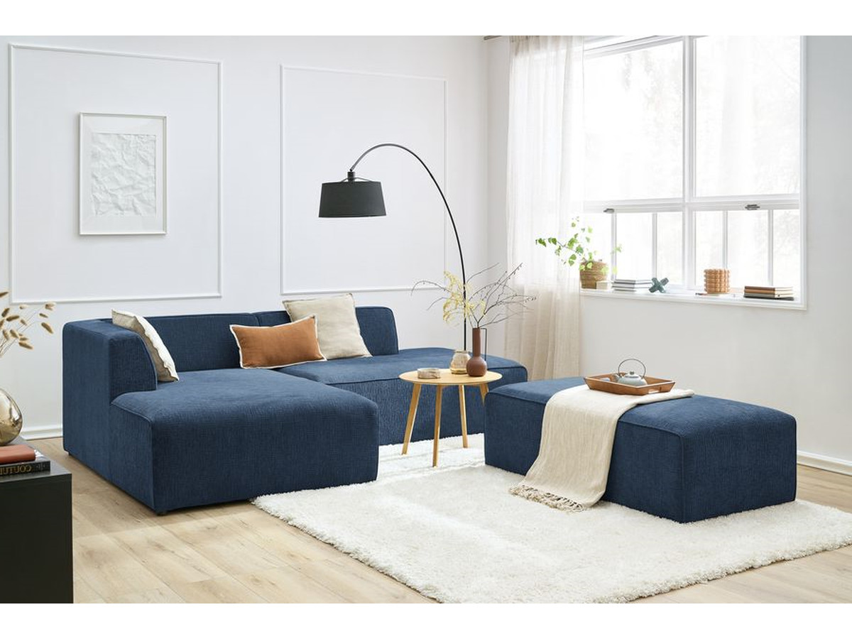 Canapé d'angle fixe modulable MEGEVE tissu texturé avec pouf
