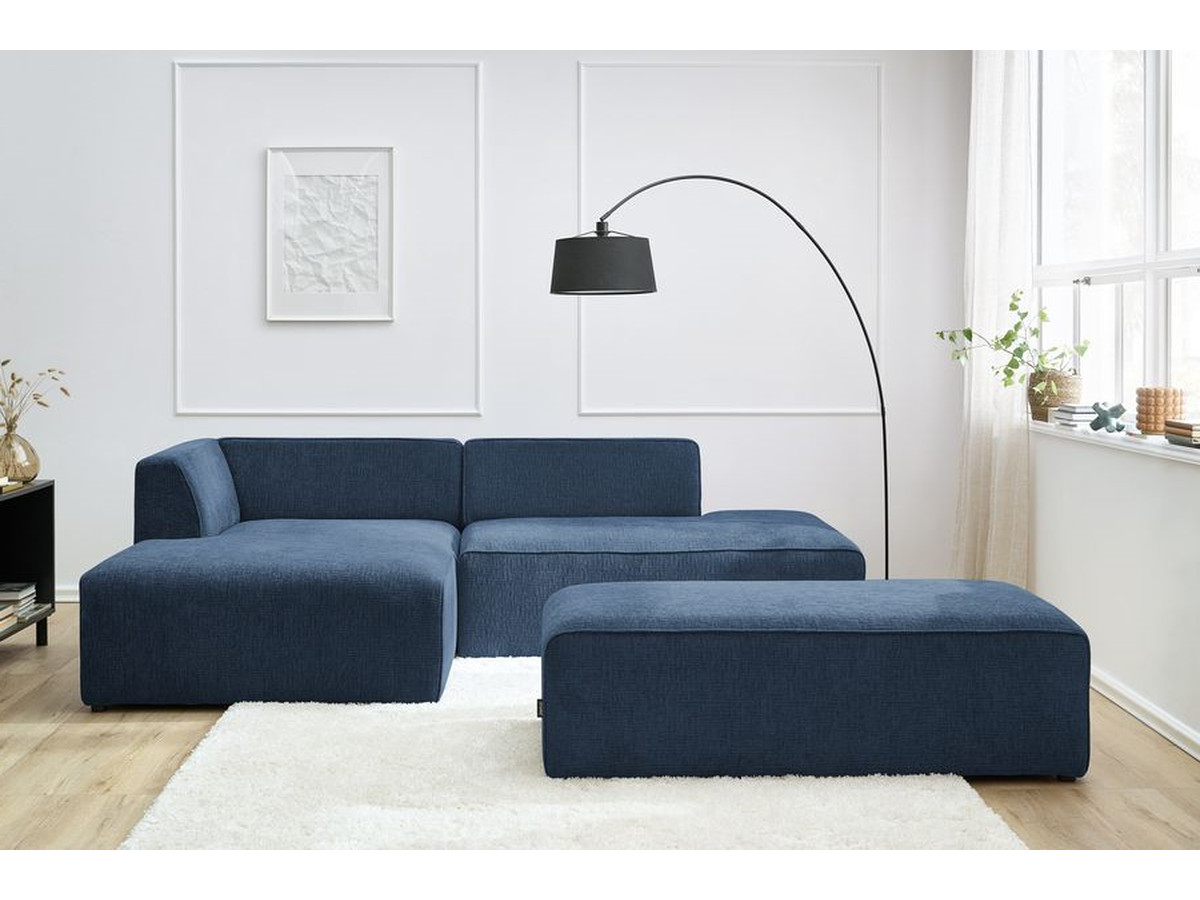 Canapé d'angle fixe modulable MEGEVE tissu texturé avec pouf