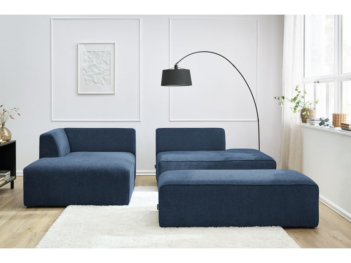 Canapé d'angle fixe modulable MEGEVE tissu texturé avec pouf