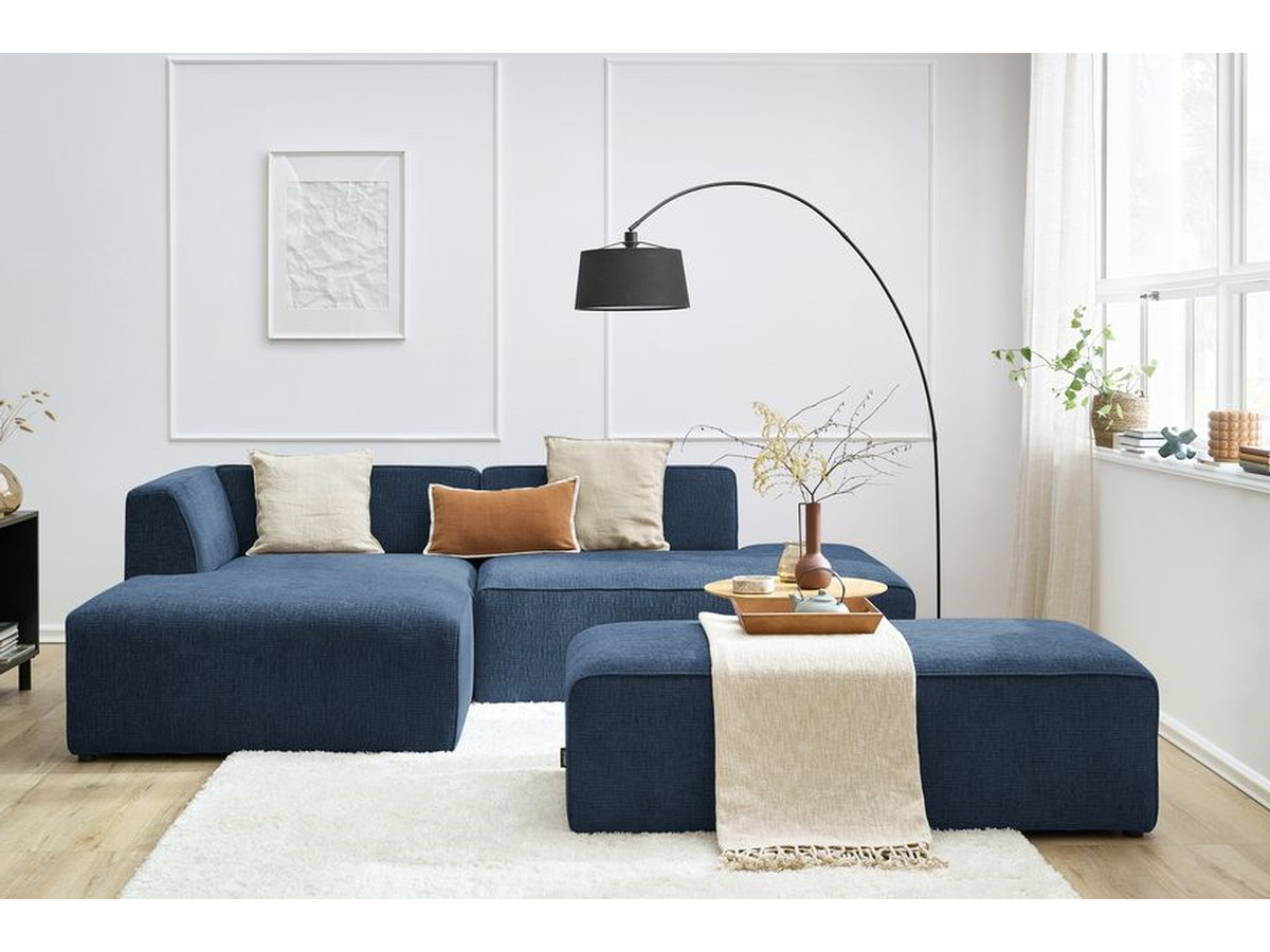 Canapé d'angle fixe modulable MEGEVE tissu texturé avec pouf