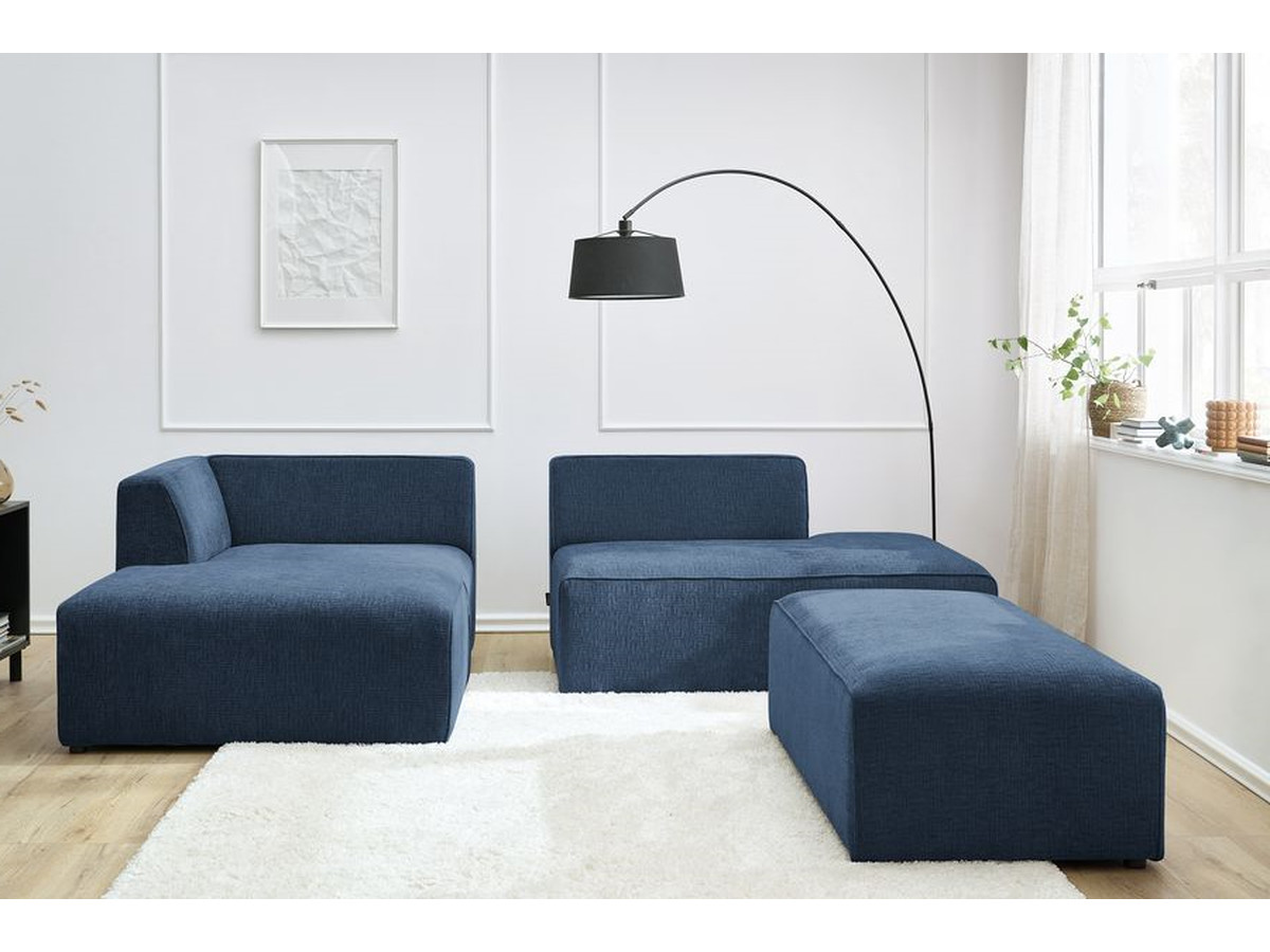 Canapé d'angle fixe modulable MEGEVE tissu texturé avec pouf