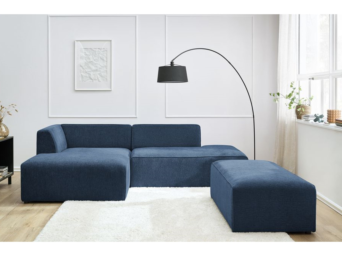 Canapé d'angle fixe modulable MEGEVE tissu texturé avec pouf