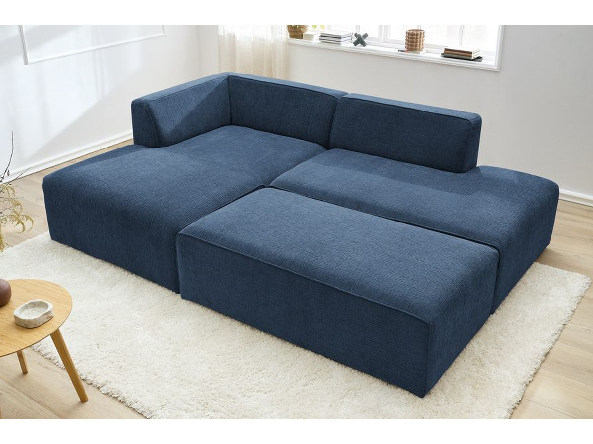 Canapé d'angle fixe modulable MEGEVE tissu texturé avec pouf