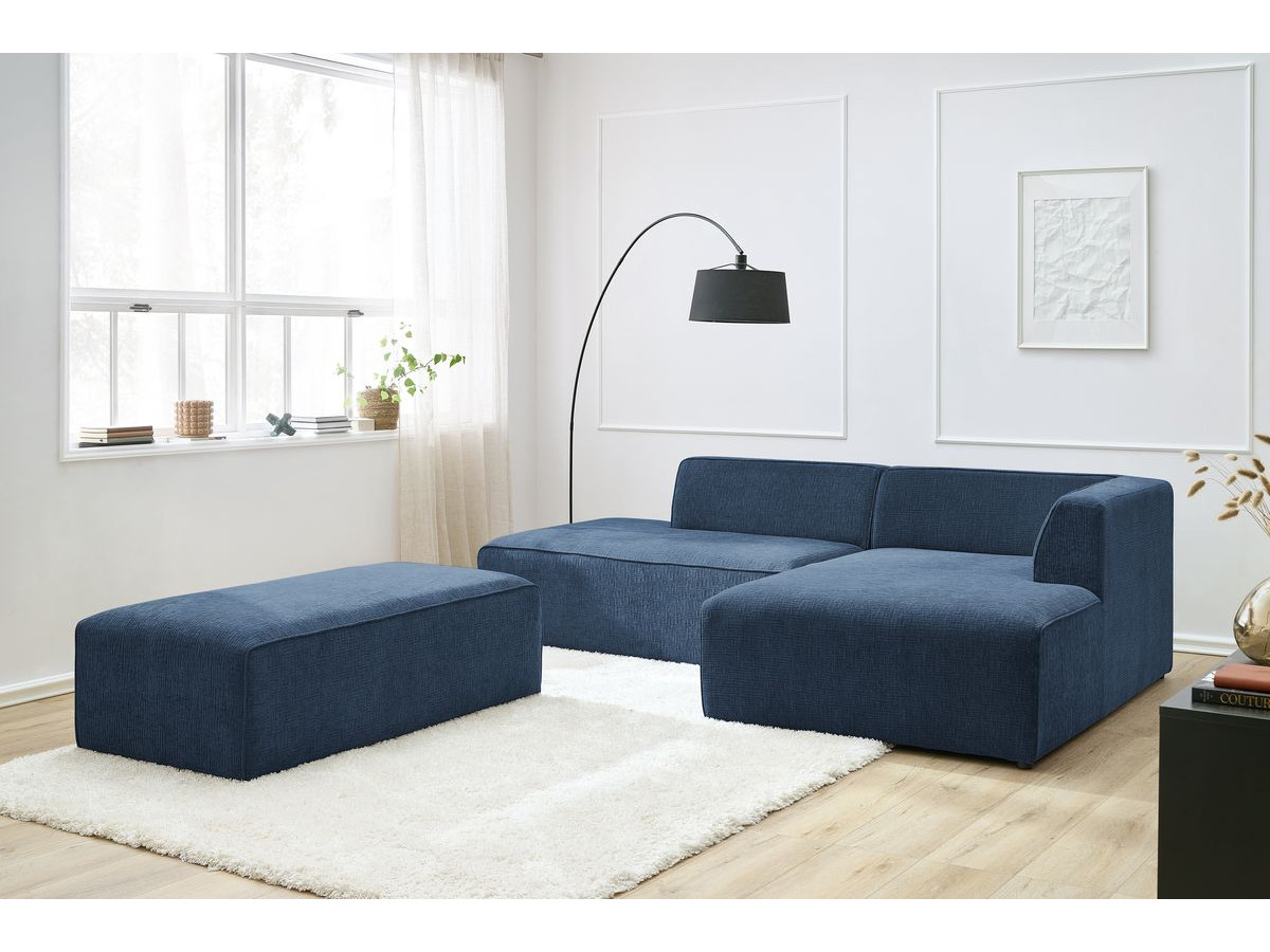 Canapé d'angle fixe modulable MEGEVE tissu texturé avec pouf