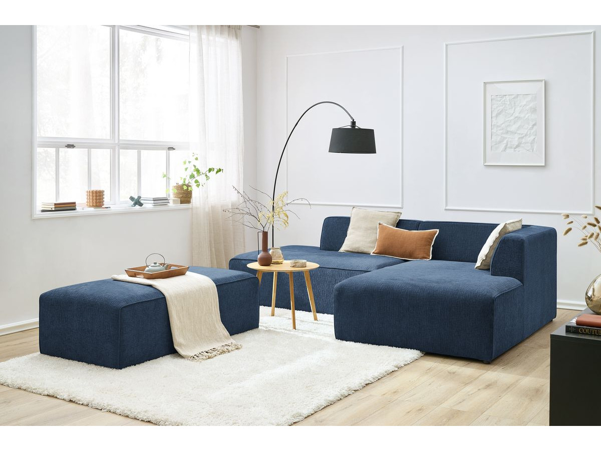 Canapé d'angle fixe modulable MEGEVE tissu texturé avec pouf