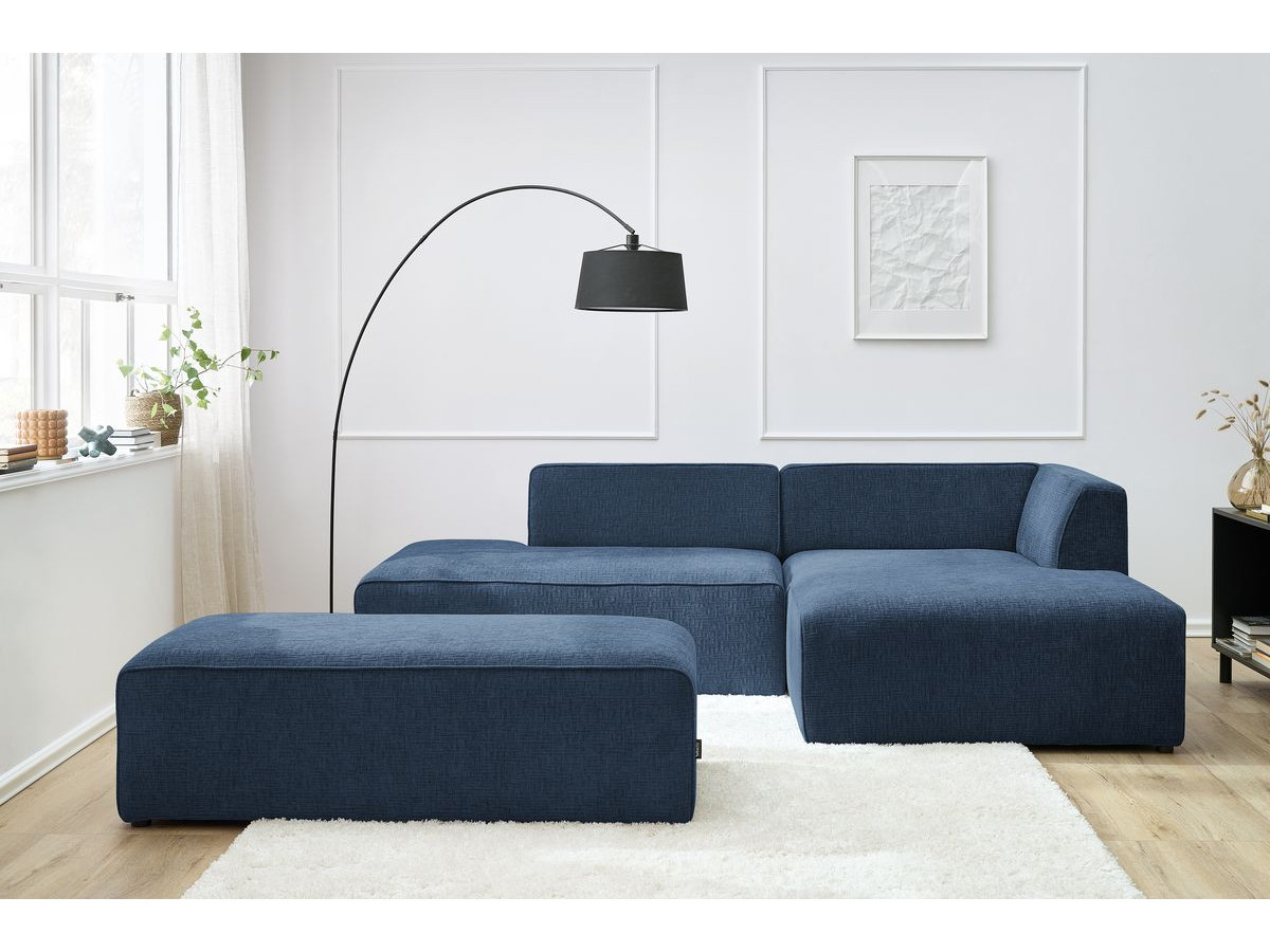Canapé d'angle fixe modulable MEGEVE tissu texturé avec pouf