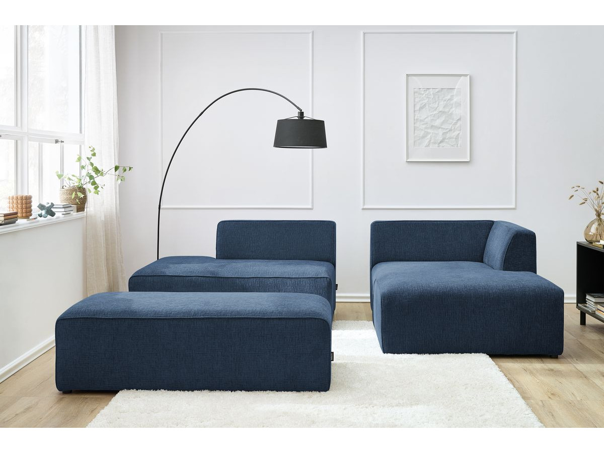 Canapé d'angle fixe modulable MEGEVE tissu texturé avec pouf