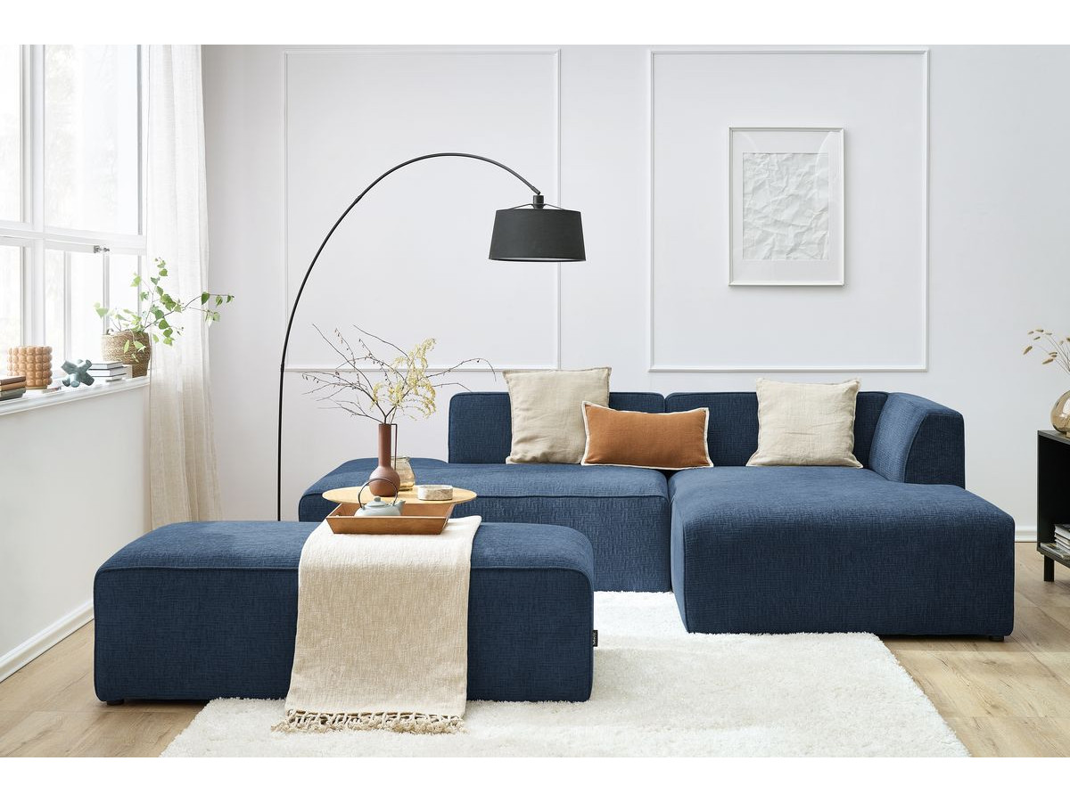 Canapé d'angle fixe modulable MEGEVE tissu texturé avec pouf