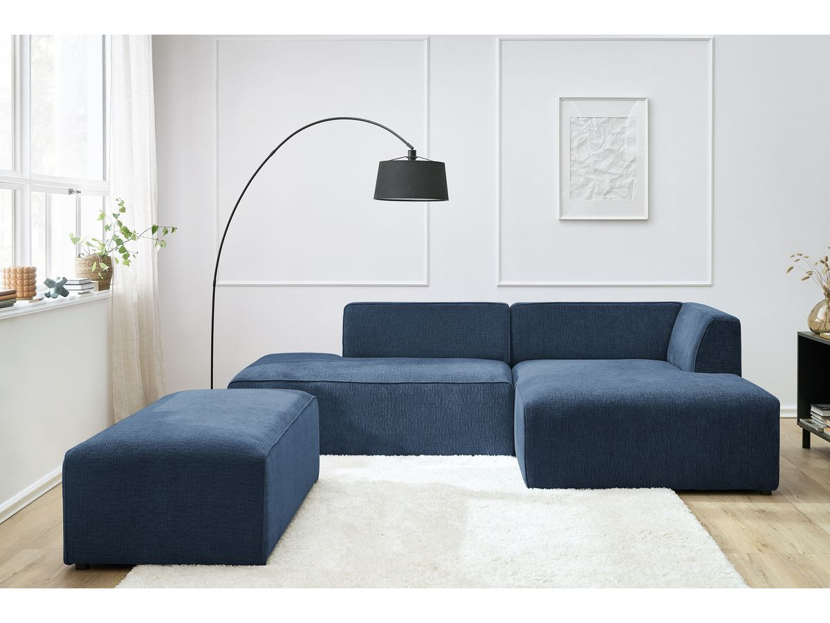 Canapé d'angle fixe modulable MEGEVE tissu texturé avec pouf