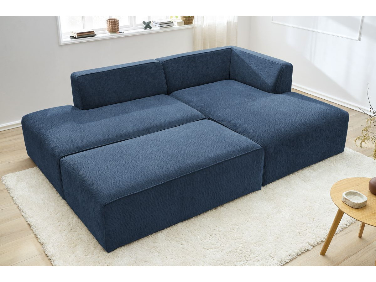 Canapé d'angle fixe modulable MEGEVE tissu texturé avec pouf