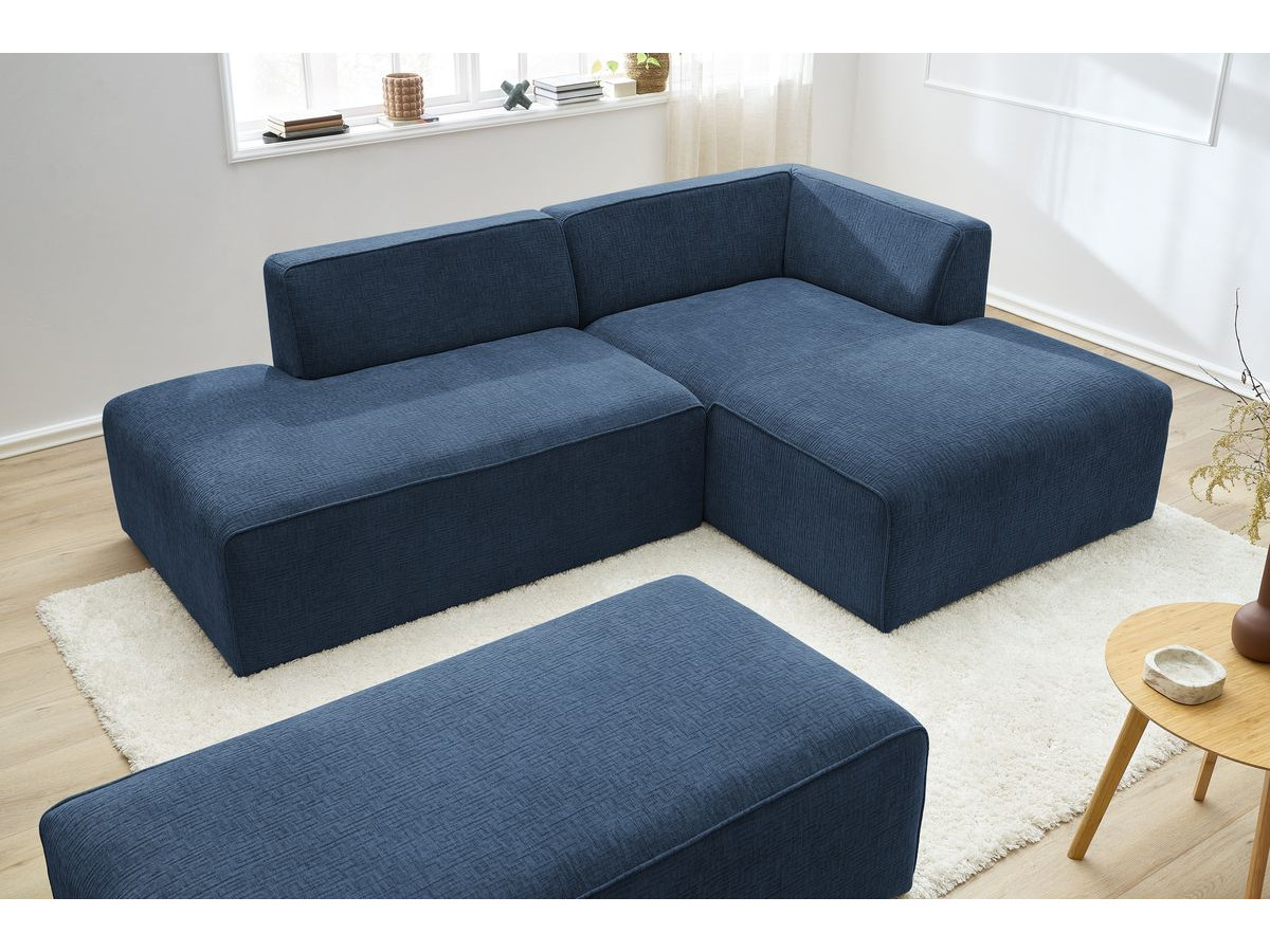Canapé d'angle fixe modulable MEGEVE tissu texturé avec pouf