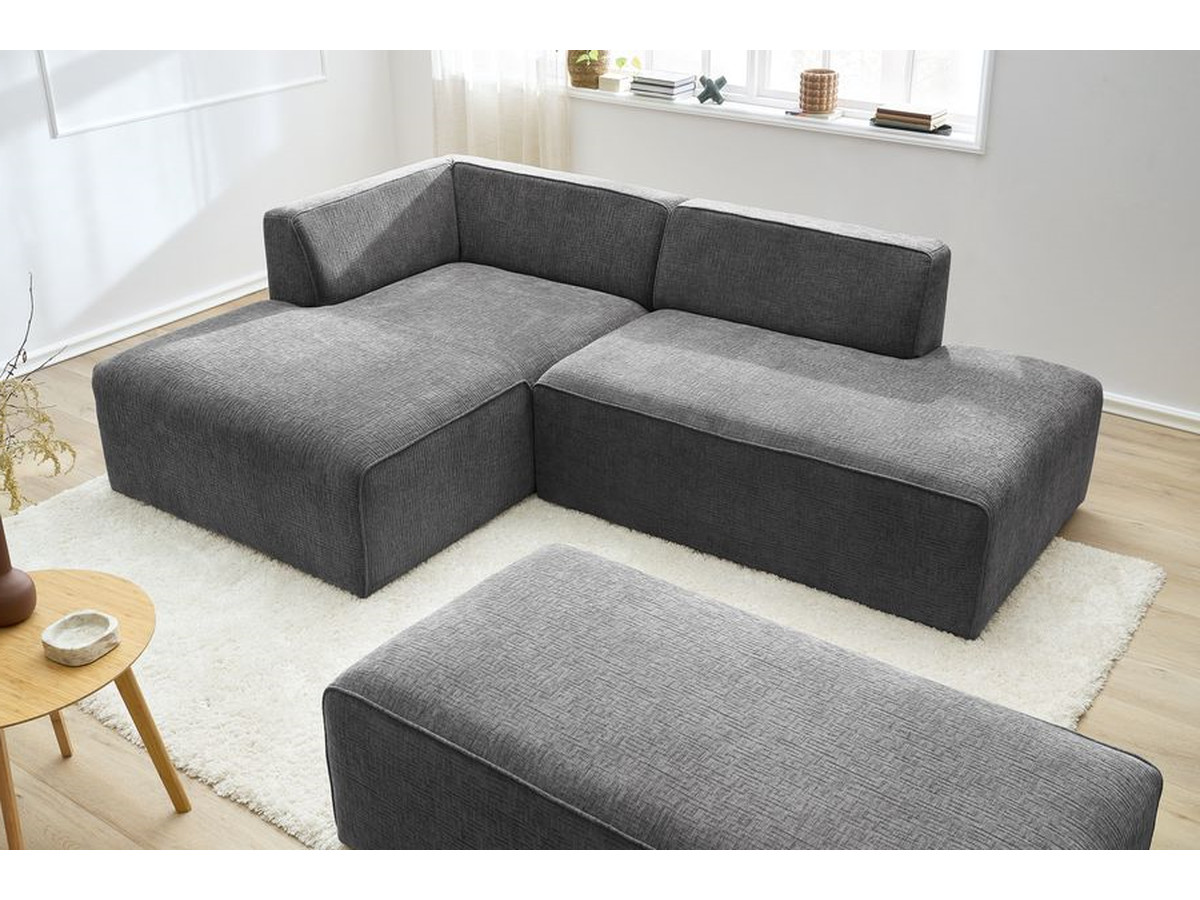 Canapé d'angle fixe modulable MEGEVE tissu texturé avec pouf