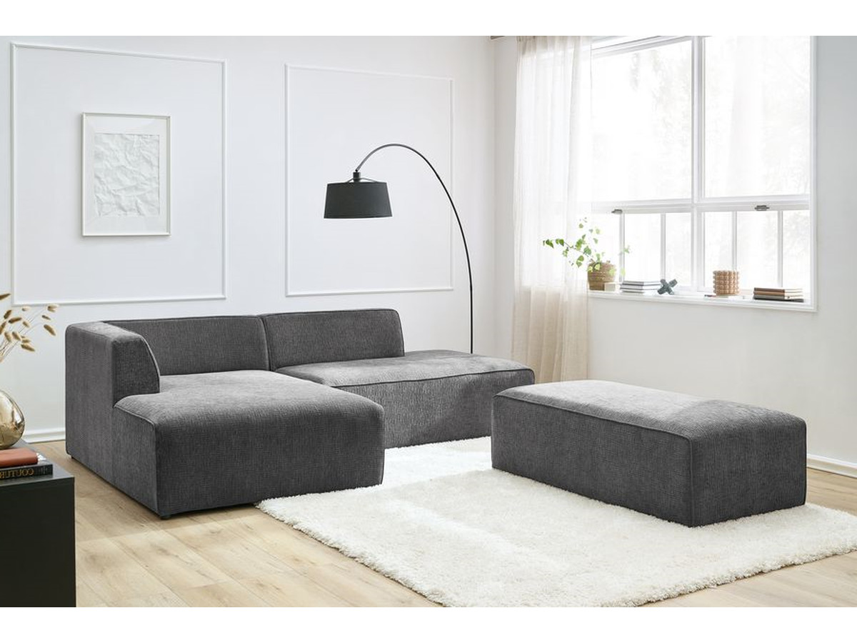 Canapé d'angle fixe modulable MEGEVE tissu texturé avec pouf