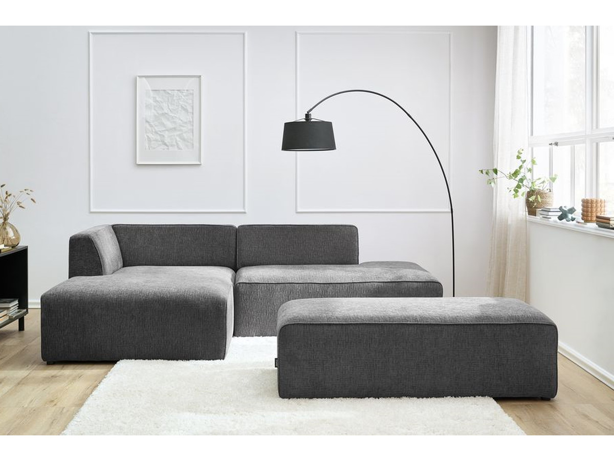 Canapé d'angle fixe modulable MEGEVE tissu texturé avec pouf