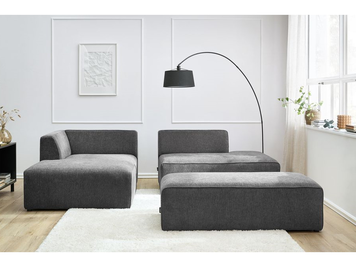 Canapé d'angle fixe modulable MEGEVE tissu texturé avec pouf