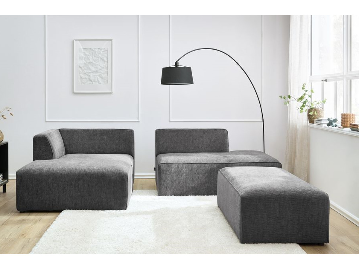 Canapé d'angle fixe modulable MEGEVE tissu texturé avec pouf