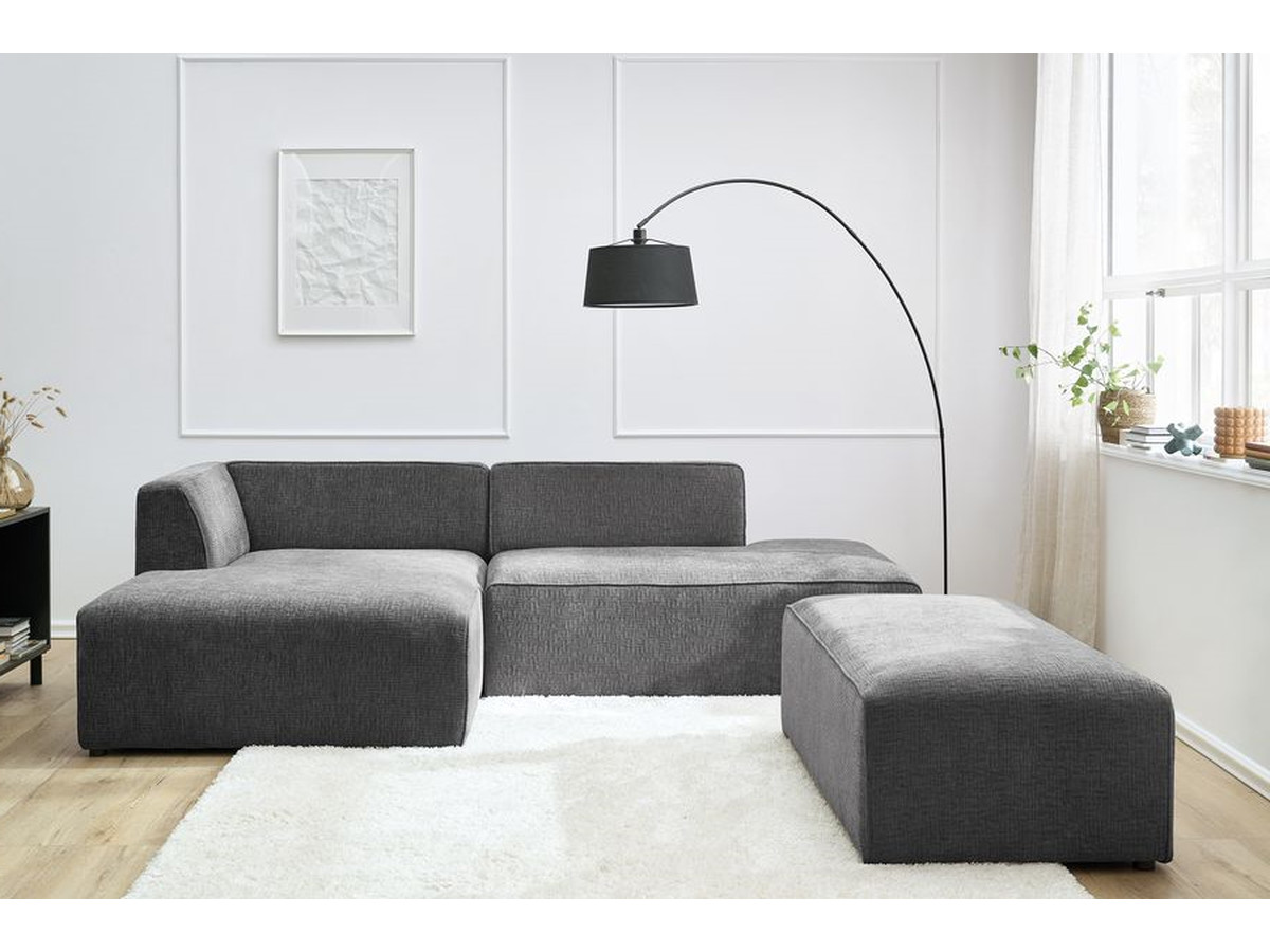 Canapé d'angle fixe modulable MEGEVE tissu texturé avec pouf