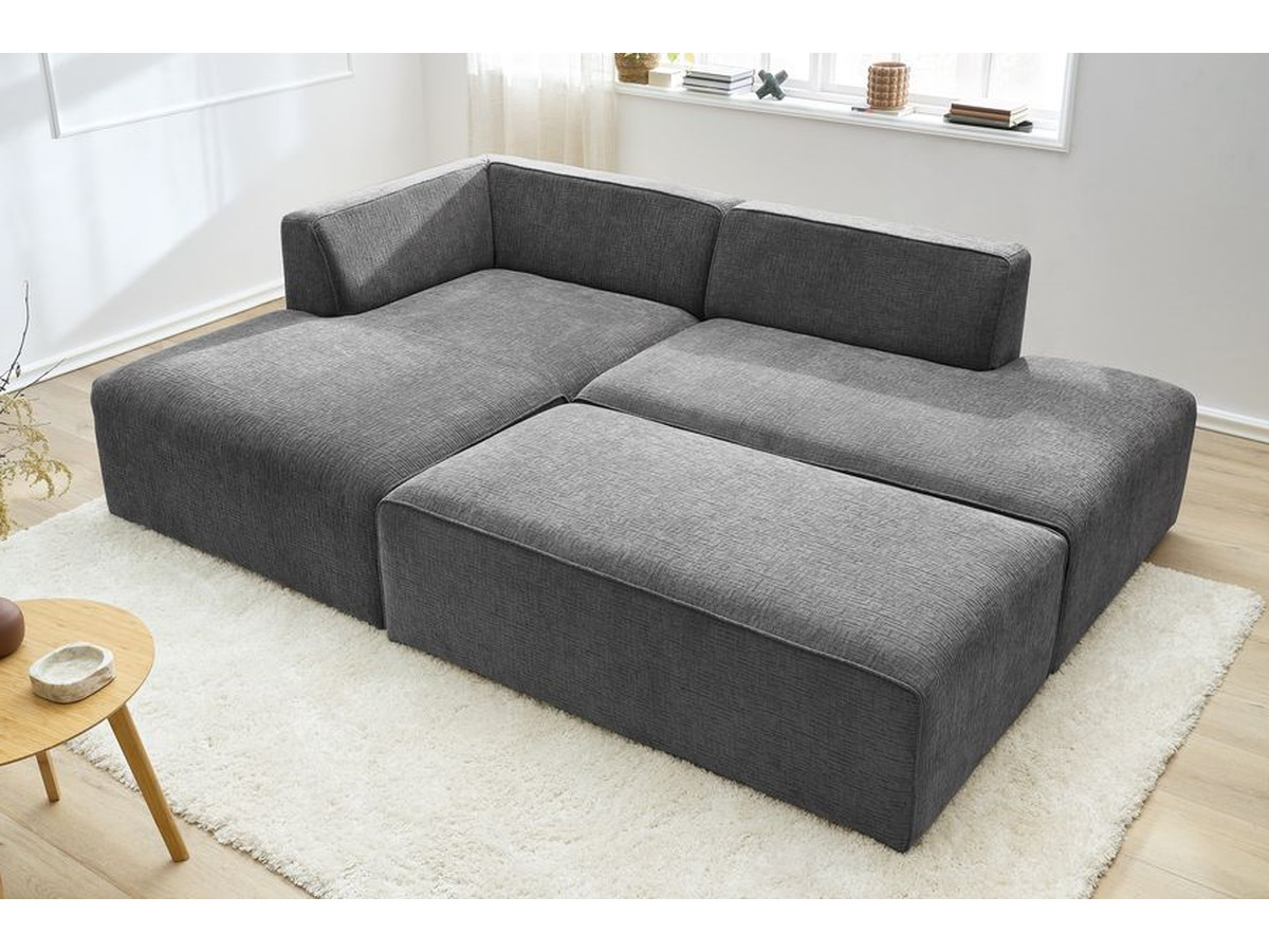 Canapé d'angle fixe modulable MEGEVE tissu texturé avec pouf