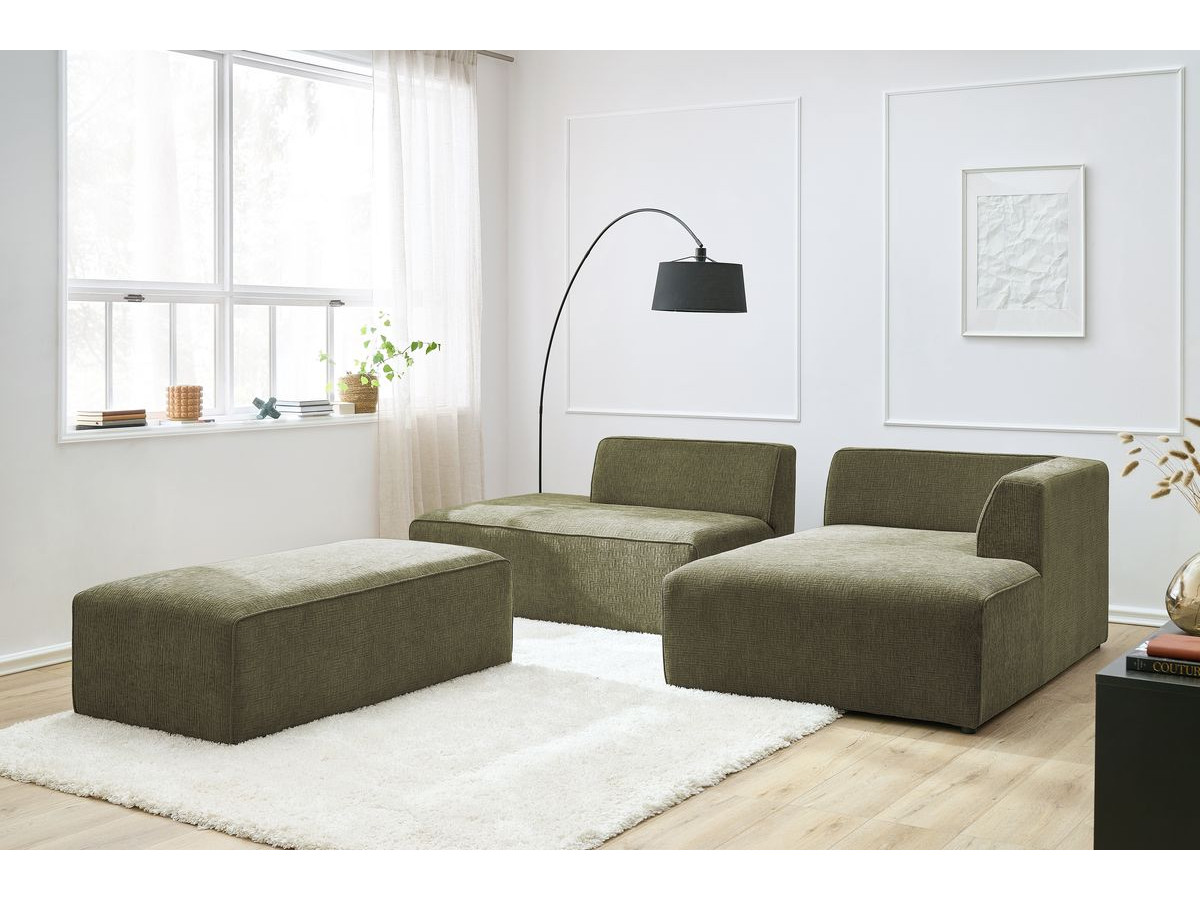 Canapé d'angle modulable MEGEVE texturé avec pouf vert — vue 5