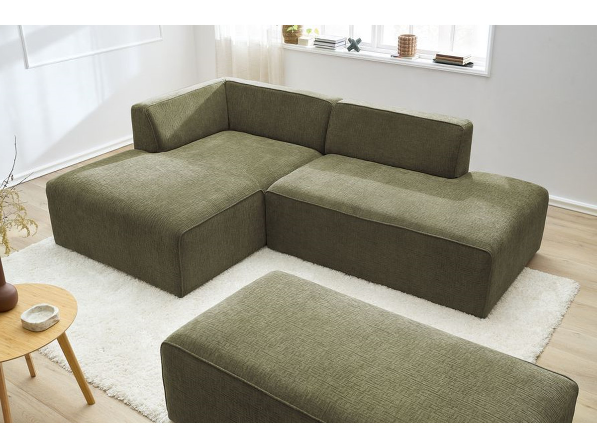 Canapé d'angle fixe modulable MEGEVE tissu texturé avec pouf