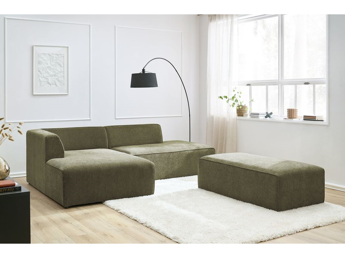 Canapé d'angle fixe modulable MEGEVE tissu texturé avec pouf