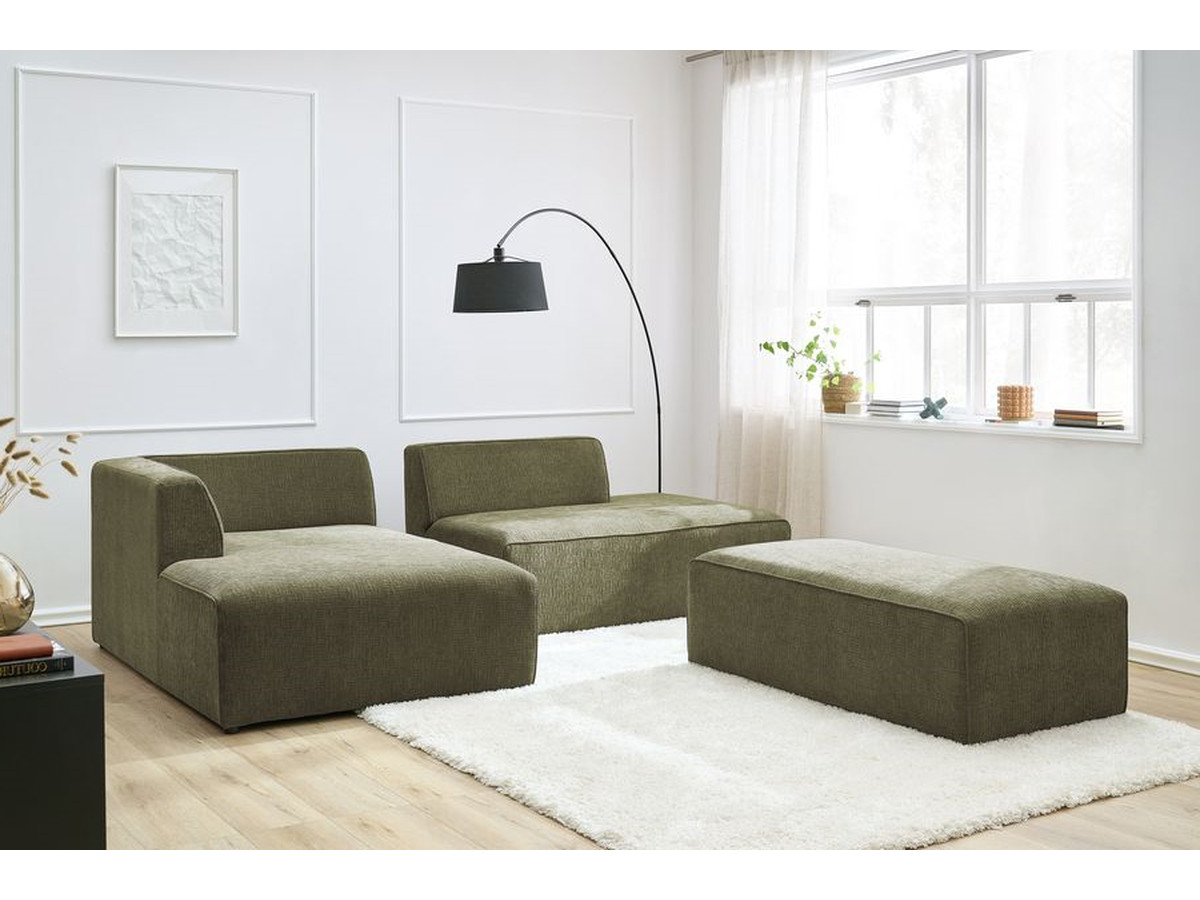 Canapé d'angle fixe modulable MEGEVE tissu texturé avec pouf vert angle gauche BOBOCHIC 5 places - Vue supplémentaire 3