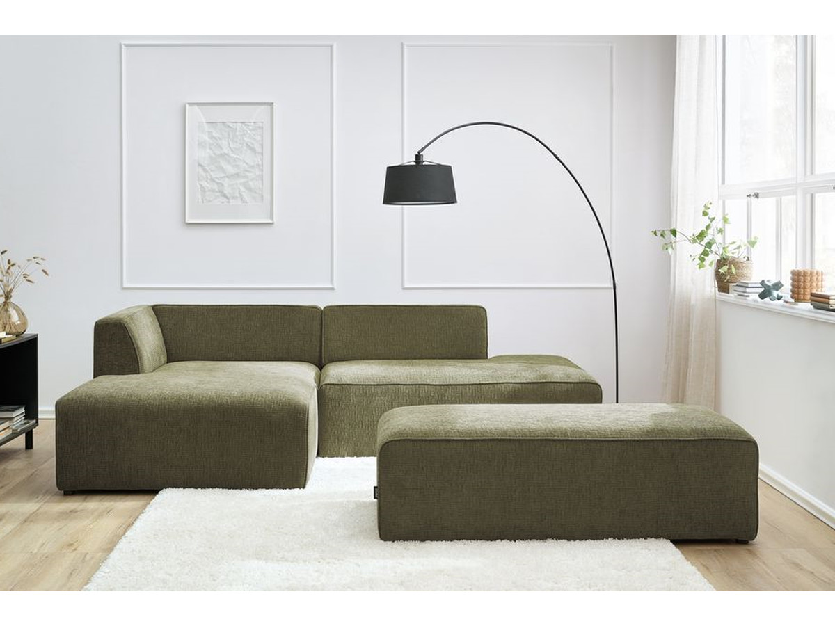 Canapé d'angle fixe modulable MEGEVE tissu texturé avec pouf