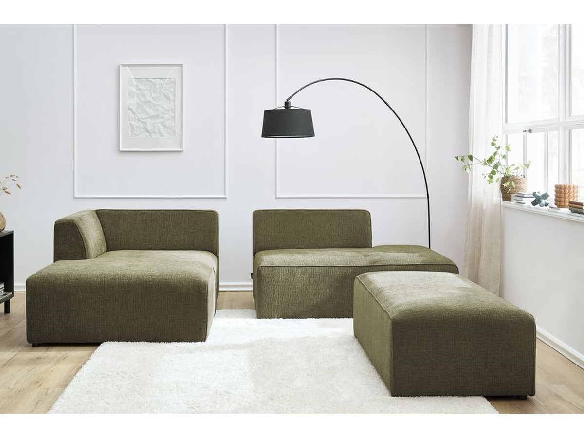 Canapé d'angle fixe modulable MEGEVE tissu texturé avec pouf