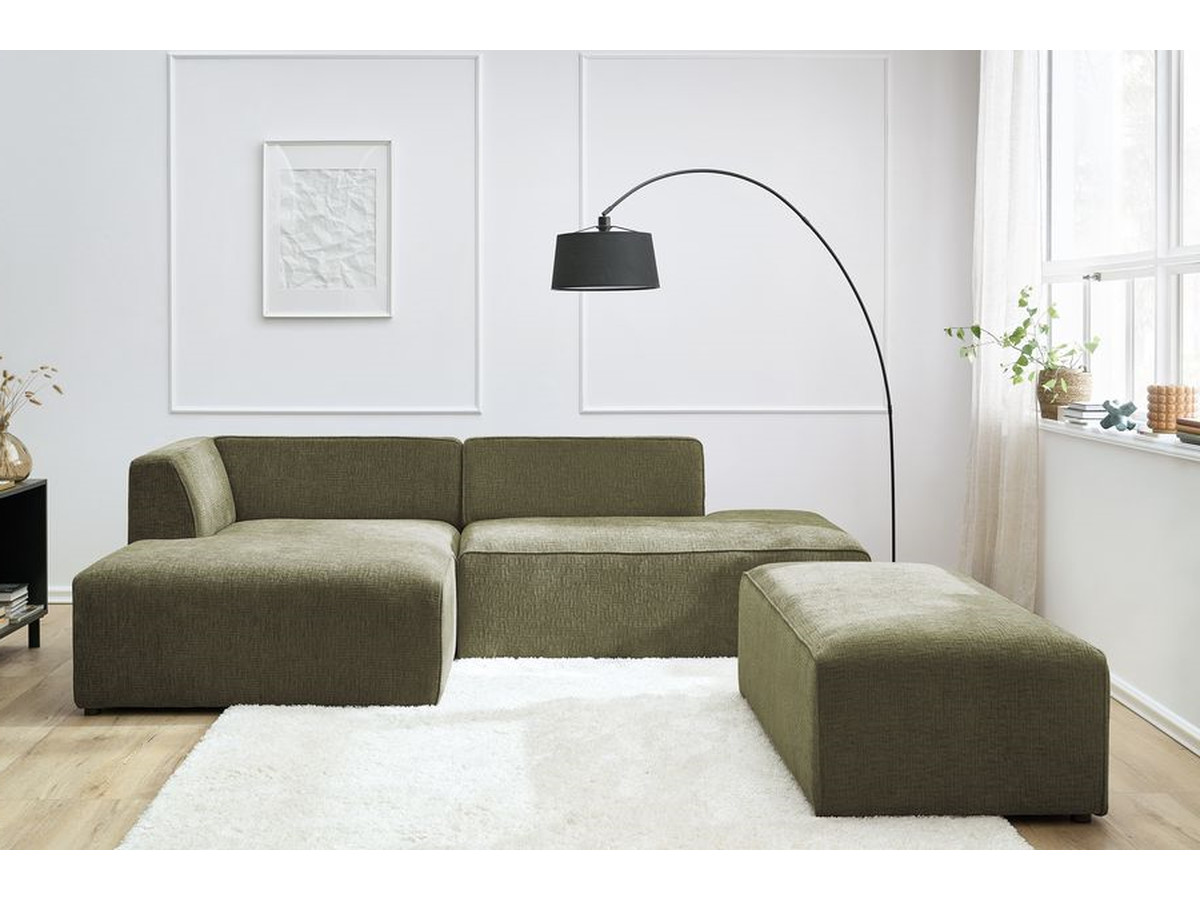 Canapé d'angle fixe modulable MEGEVE tissu texturé avec pouf