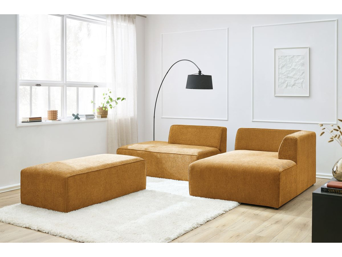 Canapé d'angle modulable MEGEVE texturé avec pouf jaune — vue 5